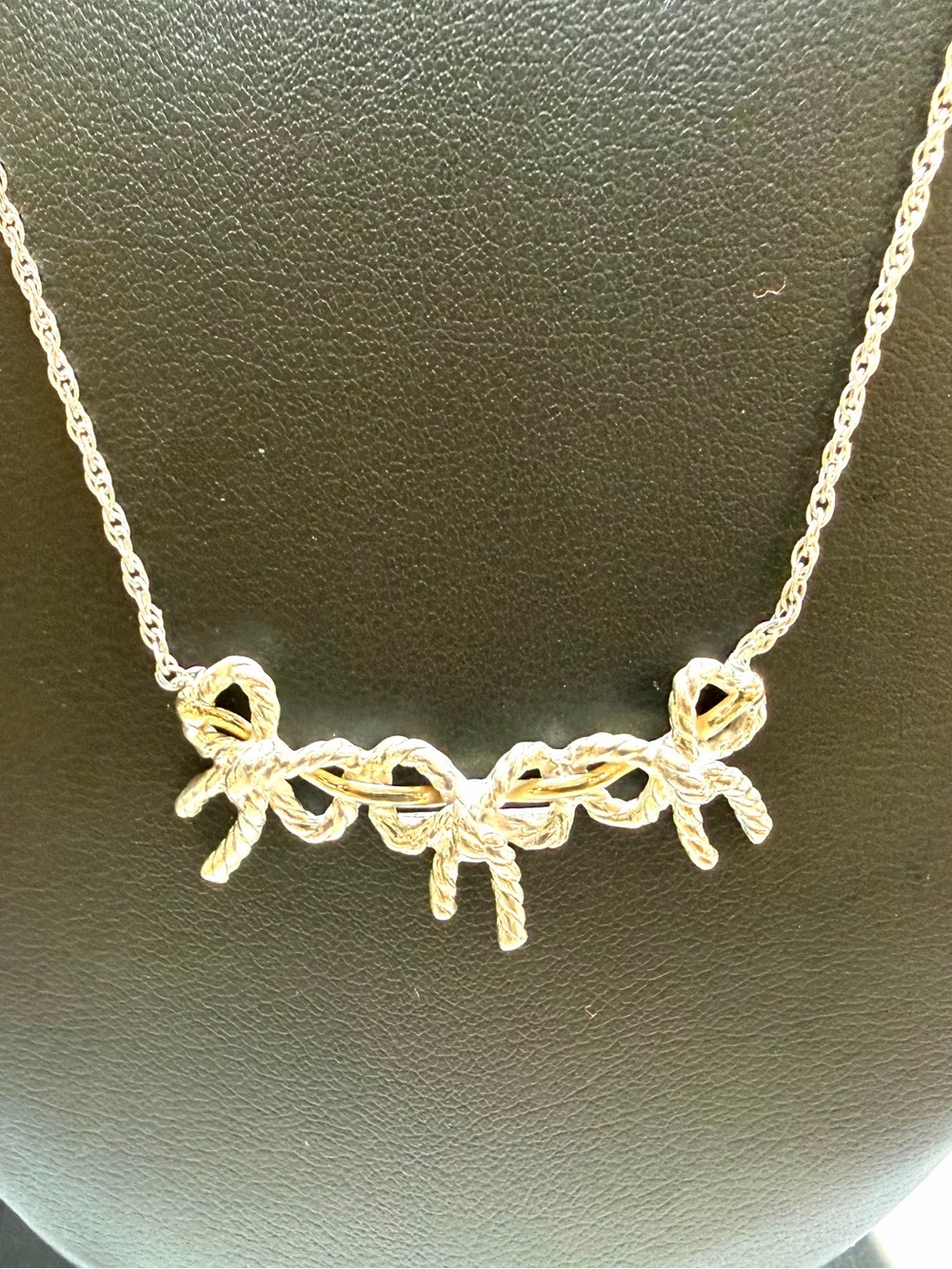 Tiffany & Co Sterling Silver 18k Triple Ribbon Bow Pendant Necklace